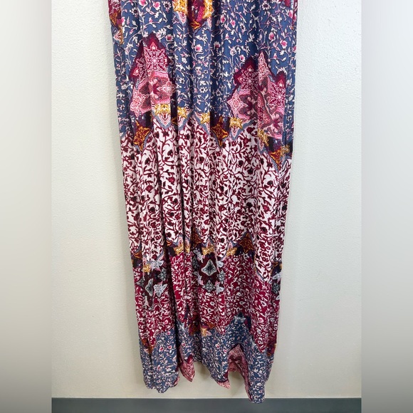 Forever 21 Burgundy Blue Floral Maxi Dress Womens M Boho Hippie Festival Summer - Picture 13 of 14